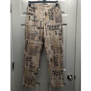 Vintage Chico's Design Size Medium (1.5) Beige Tribal Print Cotton Casual Pants